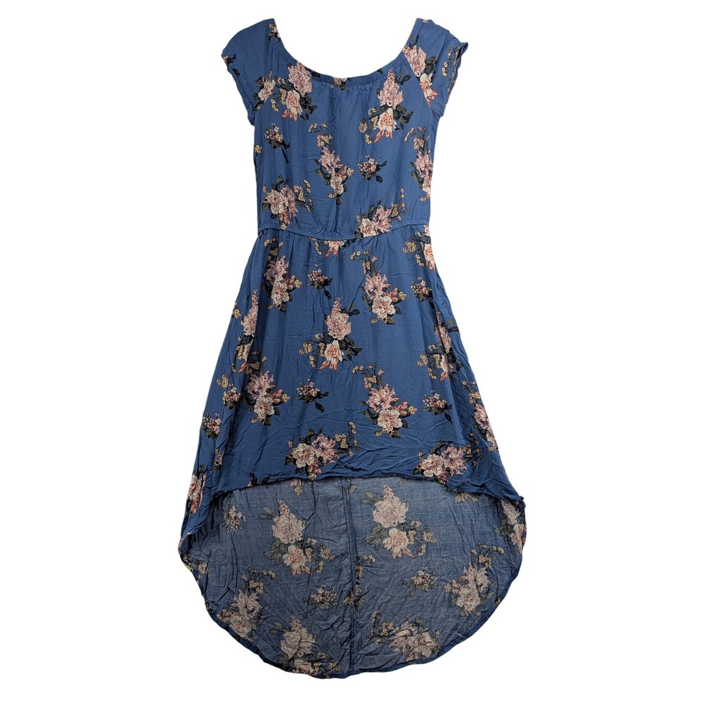 Justify Floral Print High Low Midi Dress Blue Pink‎ Short Sleeve Women's Size L